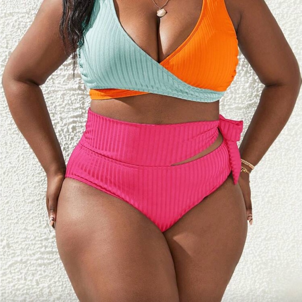 SHEIN Colorblock Bikini - Pink, Orange, and Blue